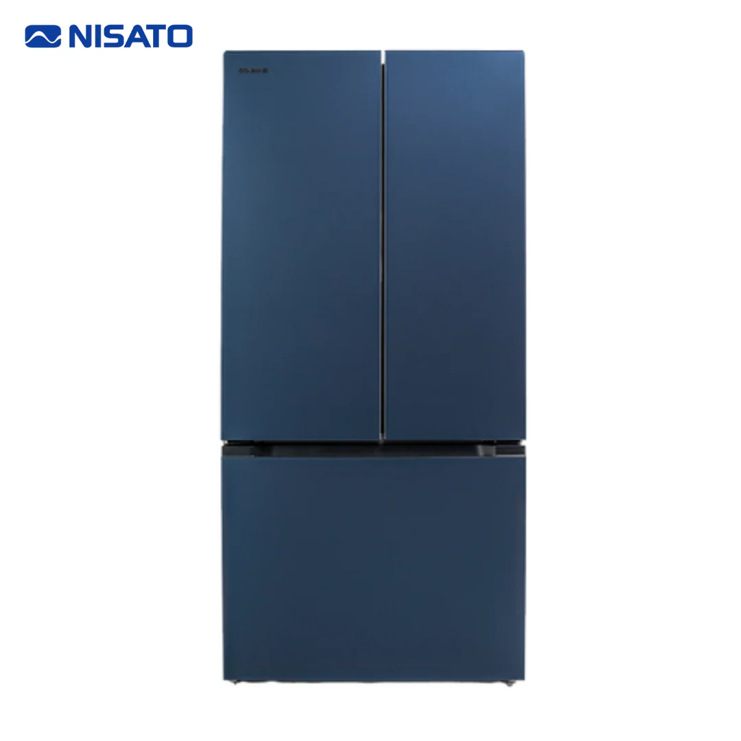 Refrigeradora French Door Silver Pro 16.5P3/467L Puertas de Vidrio Azul Inverter No Frost Nisato NRF-877FDGSSK