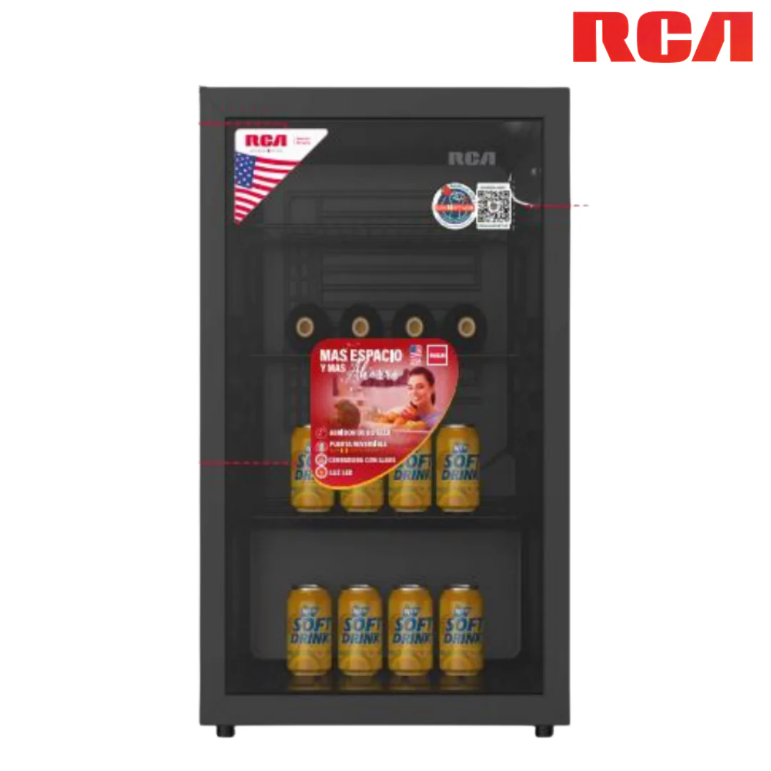 Refrigeradora Mini Bar 3.3p3 Puerta de Vidrio Templado RCBC90 Centro de bebidas.