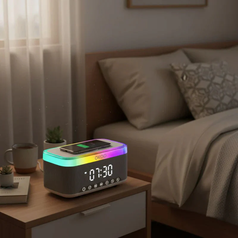 Reloj Despertador Digital Con Bocina Bluetooth. Cargador Inalámbrico Para Celulares. Radio FM Y Temporizador. Lampara De Noche TU398 - Image 3