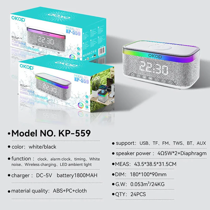 Reloj Despertador Digital Con Bocina Bluetooth. Cargador Inalámbrico Para Celulares. Radio FM Y Temporizador. Lampara De Noche TU398 - Image 4
