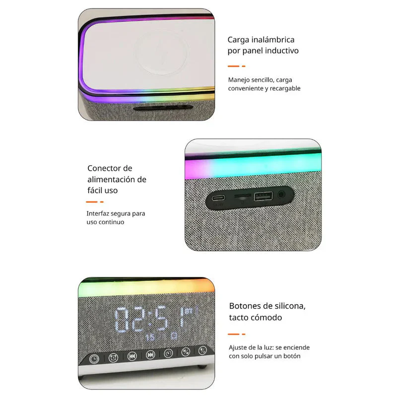 Reloj Despertador Digital Con Bocina Bluetooth. Cargador Inalámbrico Para Celulares. Radio FM Y Temporizador. Lampara De Noche TU398 - Image 6