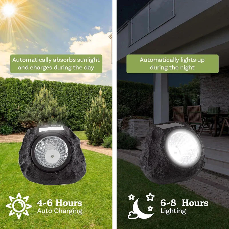 Roca Solar Lampara Foco Luz Para Jardín En Forma De Roca Negra. Con Panel Solar En Forma De Piedra Negra. Luz Cálida Amarilla AB590 - Image 3