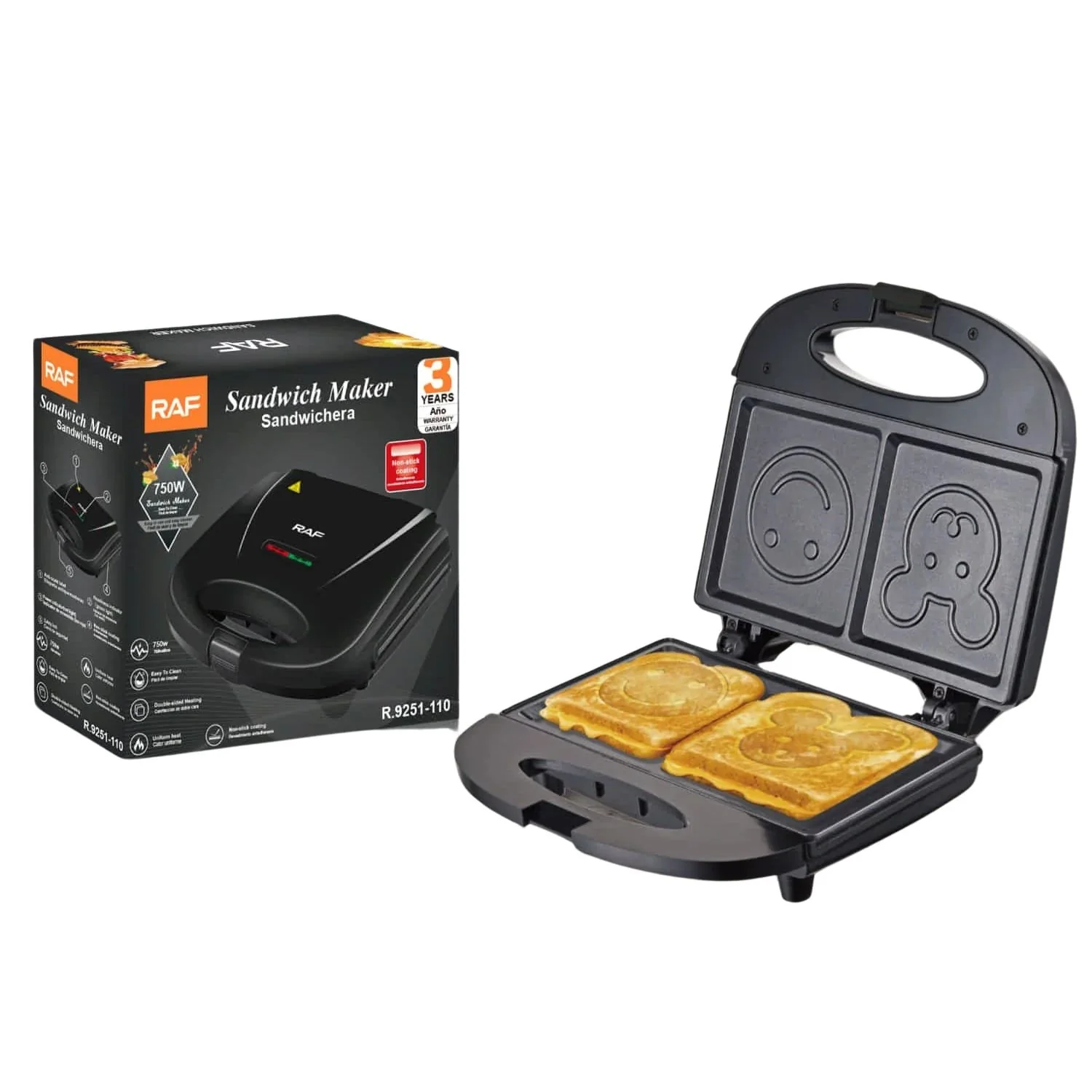Sandwichera 750W Con Placas Antiadherentes Para Sándwiches Creativos. 110V /60Hz. Plancha Para Emparedados R.9251-110 - Image 2