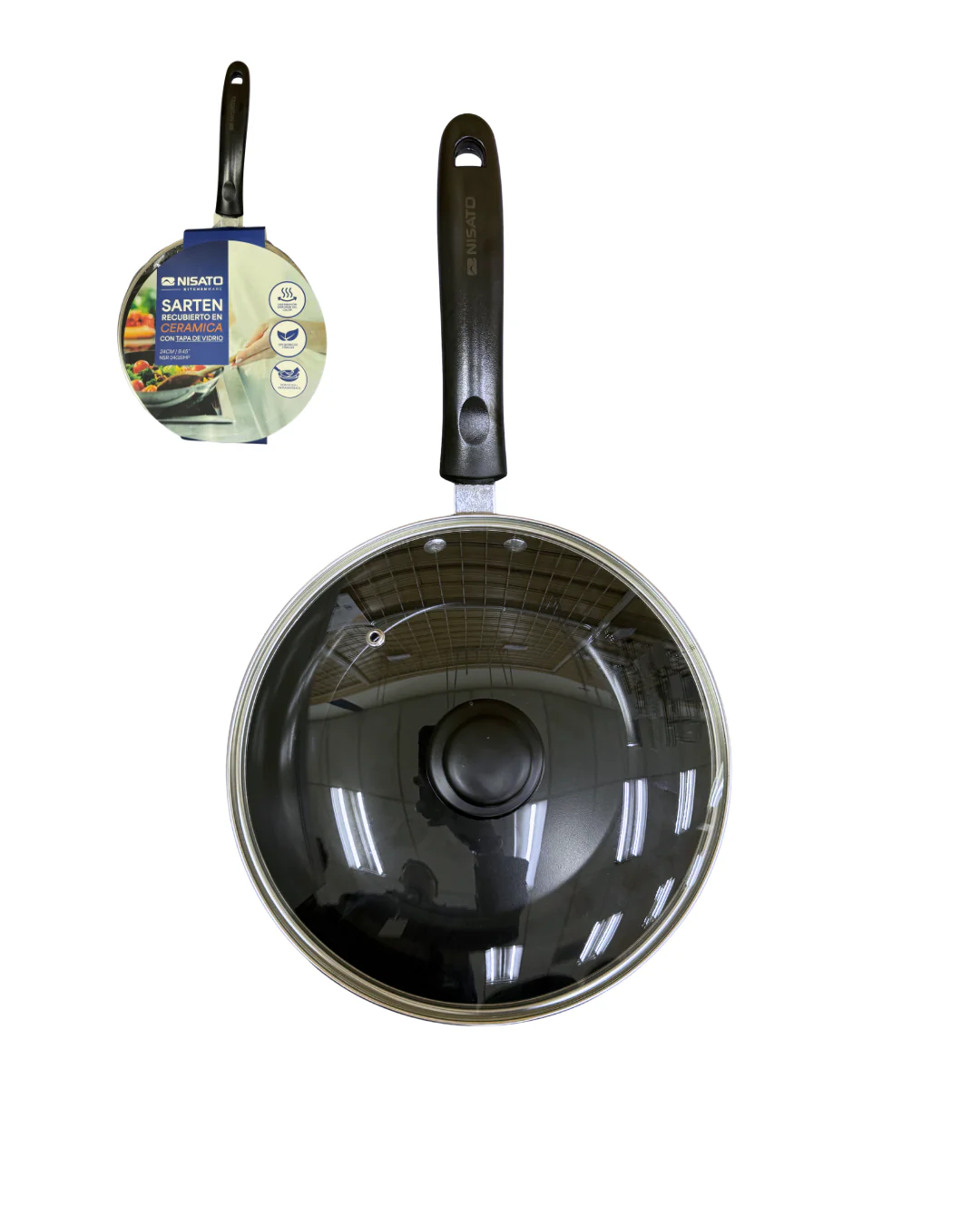 Sartén Cerámico con Tapa de Vidrio 24cm Nisato NSR-24GSIHP