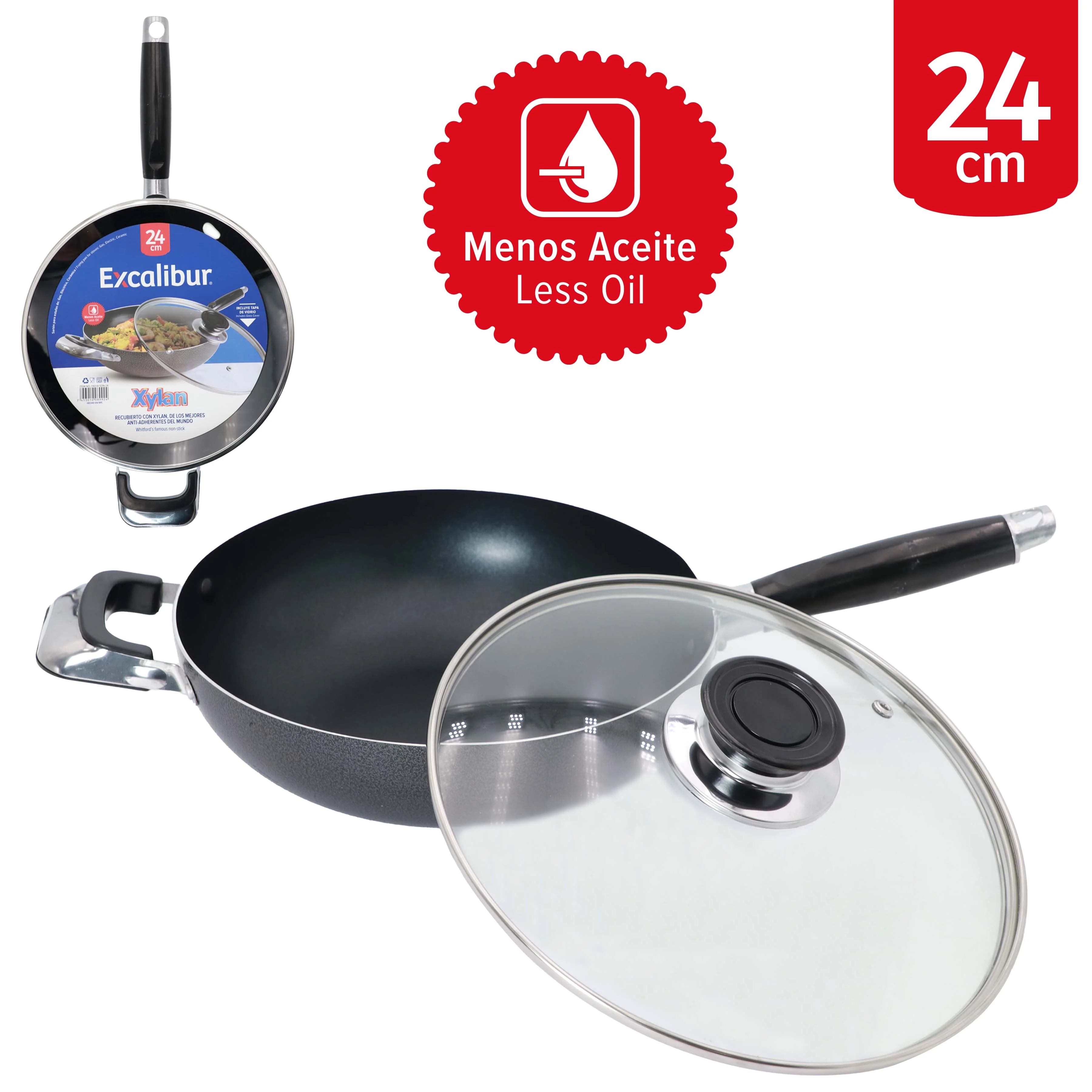 Sartén con Tapa de Vidrio de 24cm Antiadherente Excalibur 7A018-SDN-24