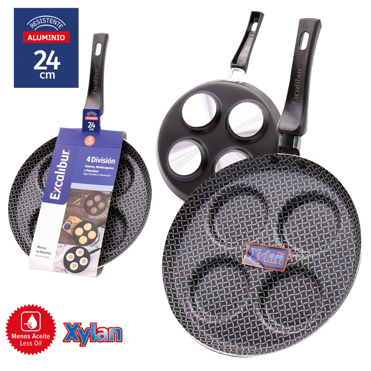 Sartén de Aluminio de 4 Divisiones de 24cm Excalibur A164-CP2119