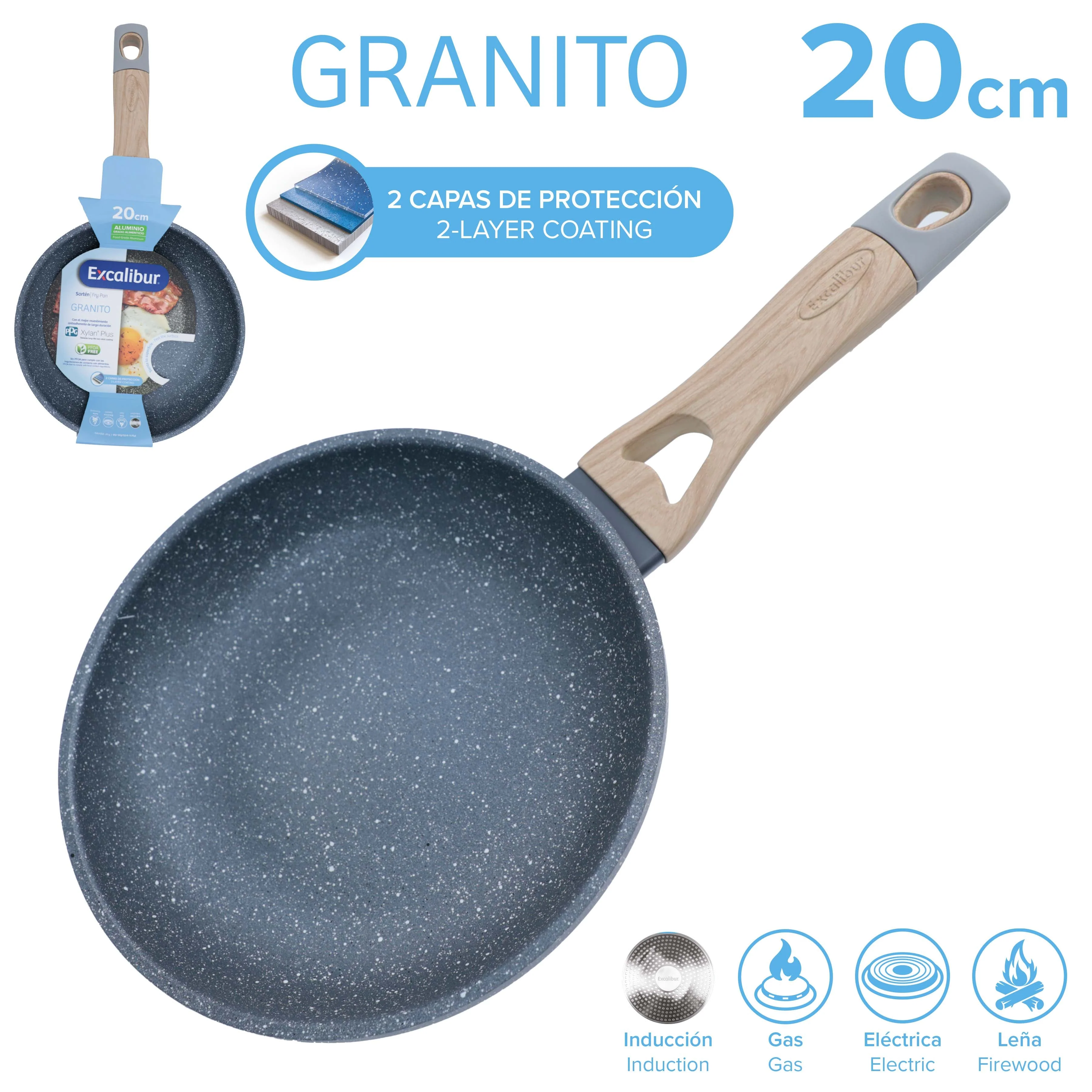 Sartén de Granito Antiadherente 20cm Excalibur A164-FP2211-20IND