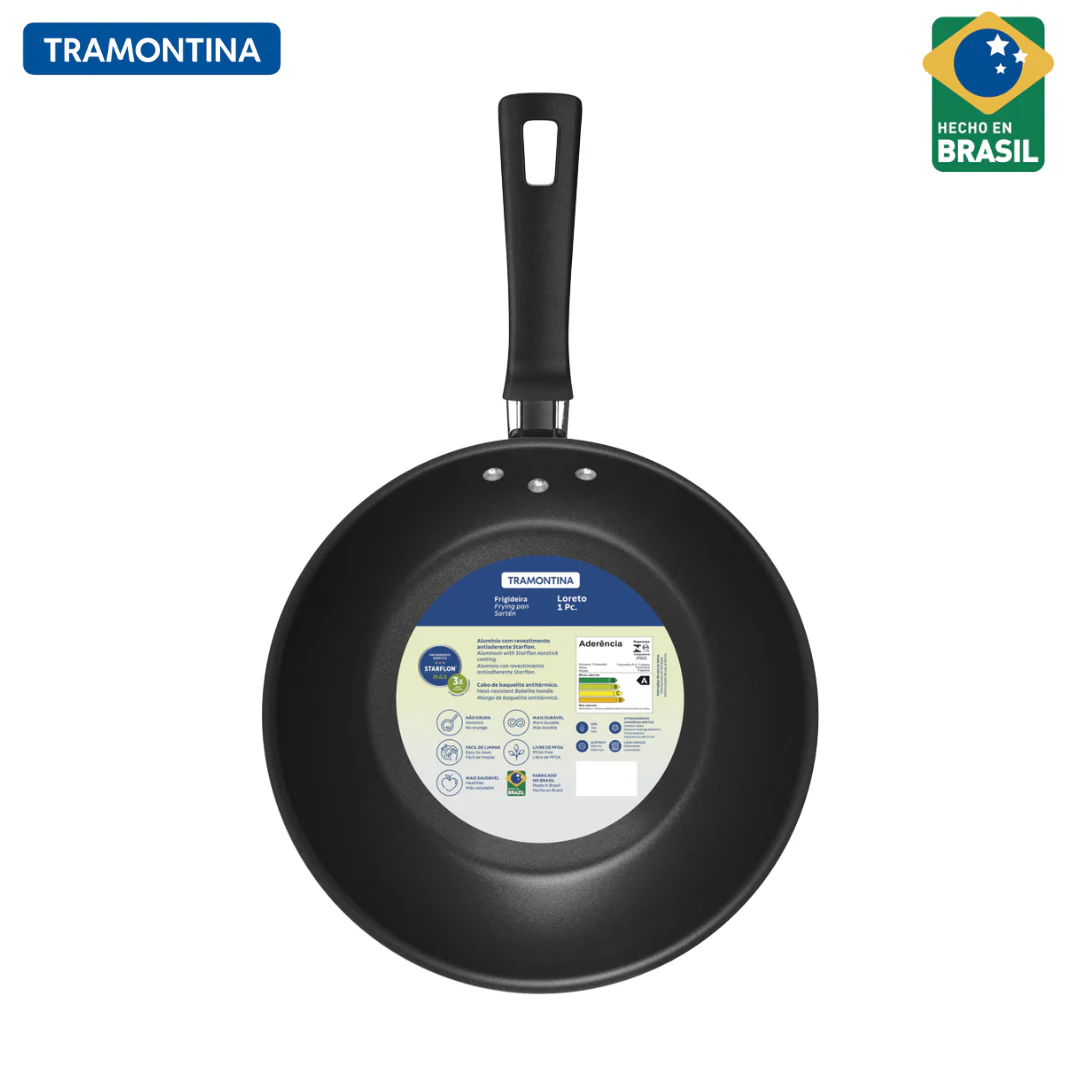 Sartén Tramontina Loreto en Aluminio con Revestimiento Interno y Externo Antiadherente Starflon Max y Mango Baquelita 26 cm 1,8 L Grafito 20380/026