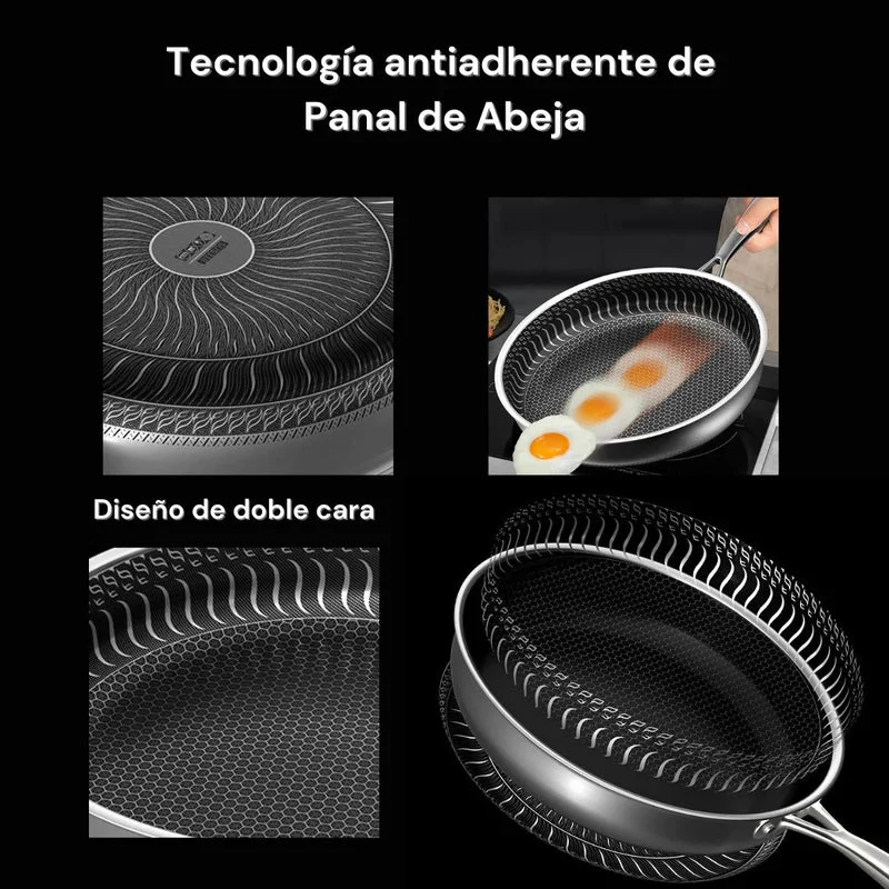 Sartenes Antiadherentes De Acero Inoxidable 316. Tecnología Panal Con Tapa. - Image 4