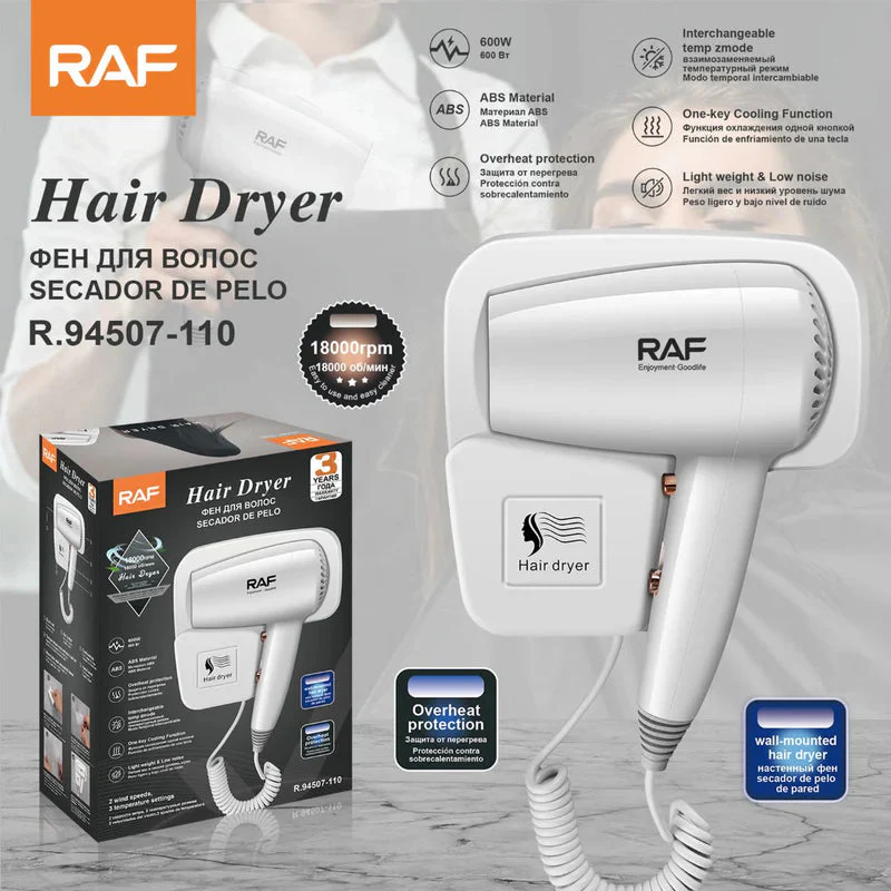Secador De Pelo De Pared 600W 110V. Blower Compacto Con Modo Frío Y Protección Contra Sobrecalentamiento. R.94507-110