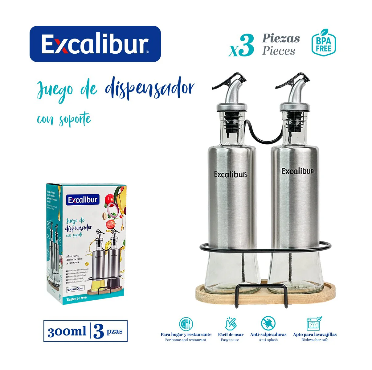 Set 2 Dispensador de Aceite 300ml Excalibur A164-OB300-3