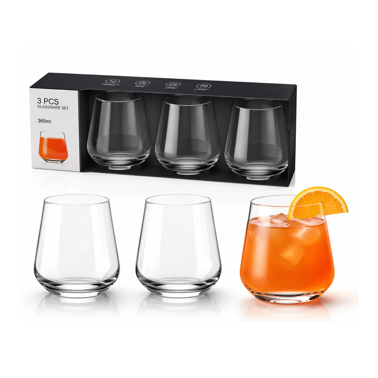 Set 3 Vasos de Vidrio 365ml Canvas TNV-081-365ML