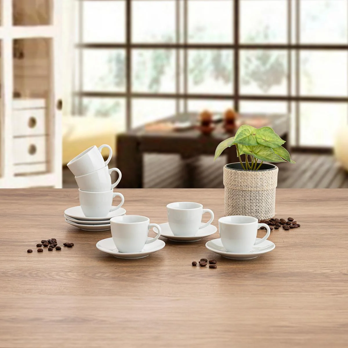 Set 6 Tazas con Platos de Porcelana Blanca para Shot de Café Expresso 90ml 88727 Espresso. - Image 2
