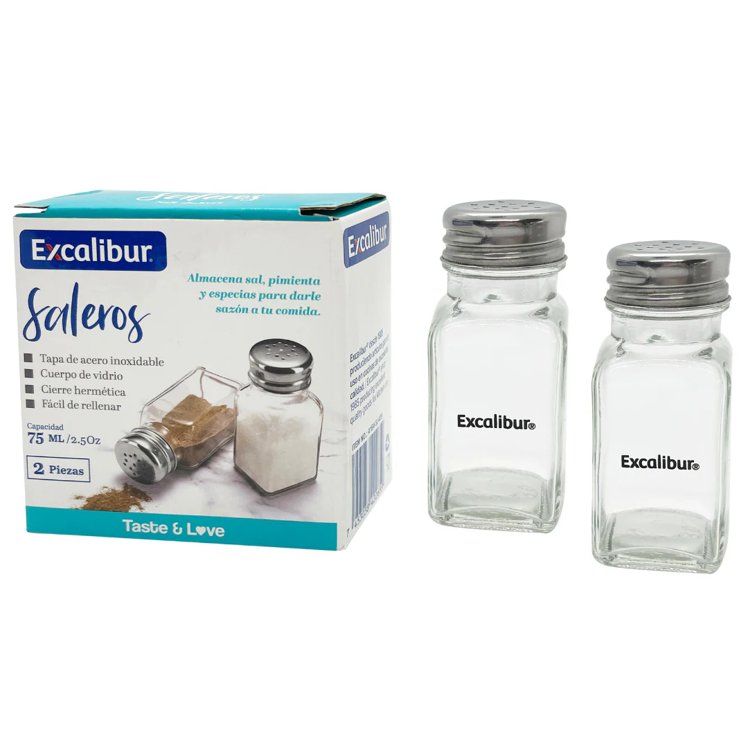 Set de 2 Saleros de Vidrio 75ml Excalibur A164-SJ409