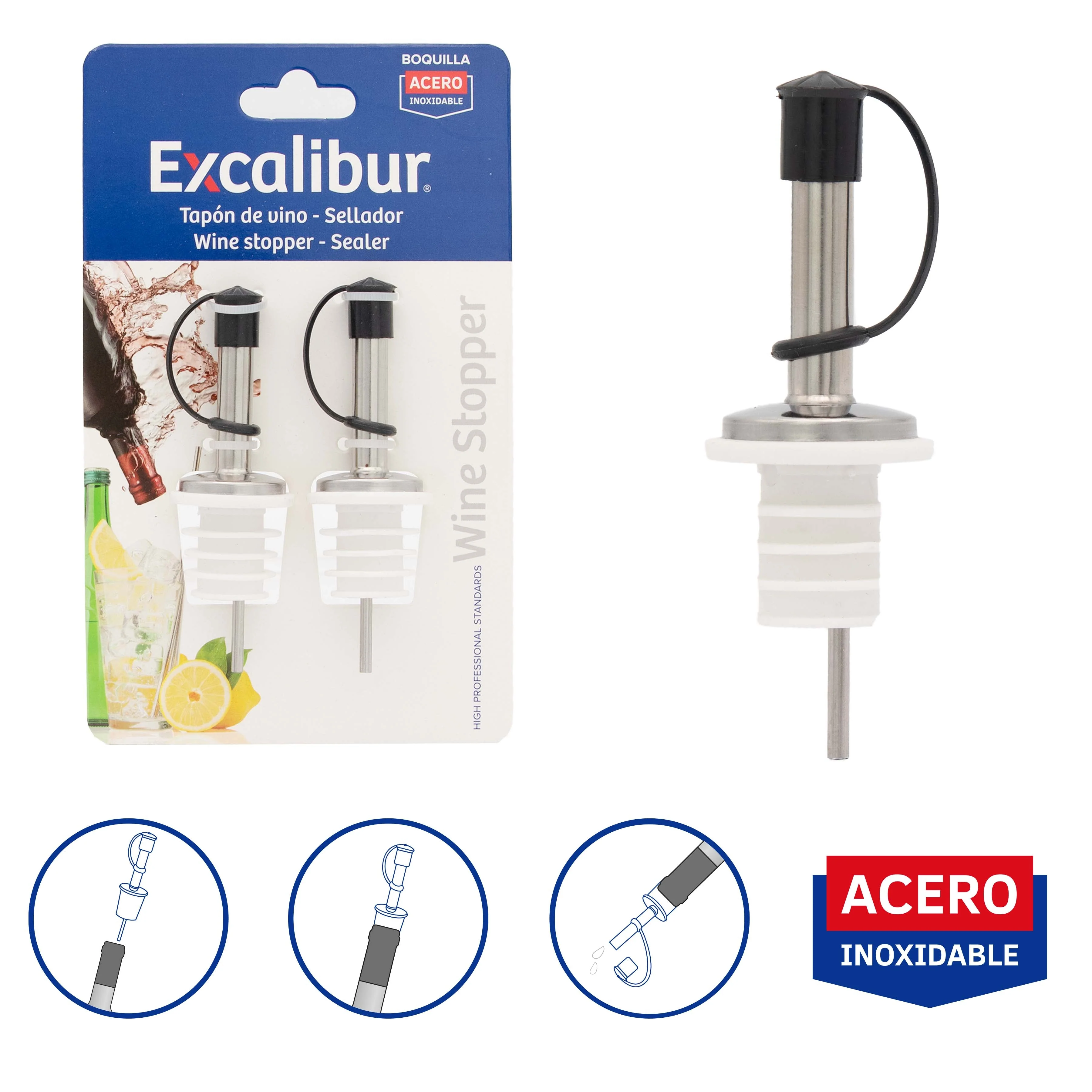 Set de 2 Tapon de Vino o Botella Excalibur A151-WP2210T