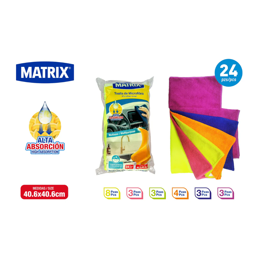 Set de 24und Toalla Microfibras 40.6x40.6cm Matrix A164-MT12-24 - Image 2