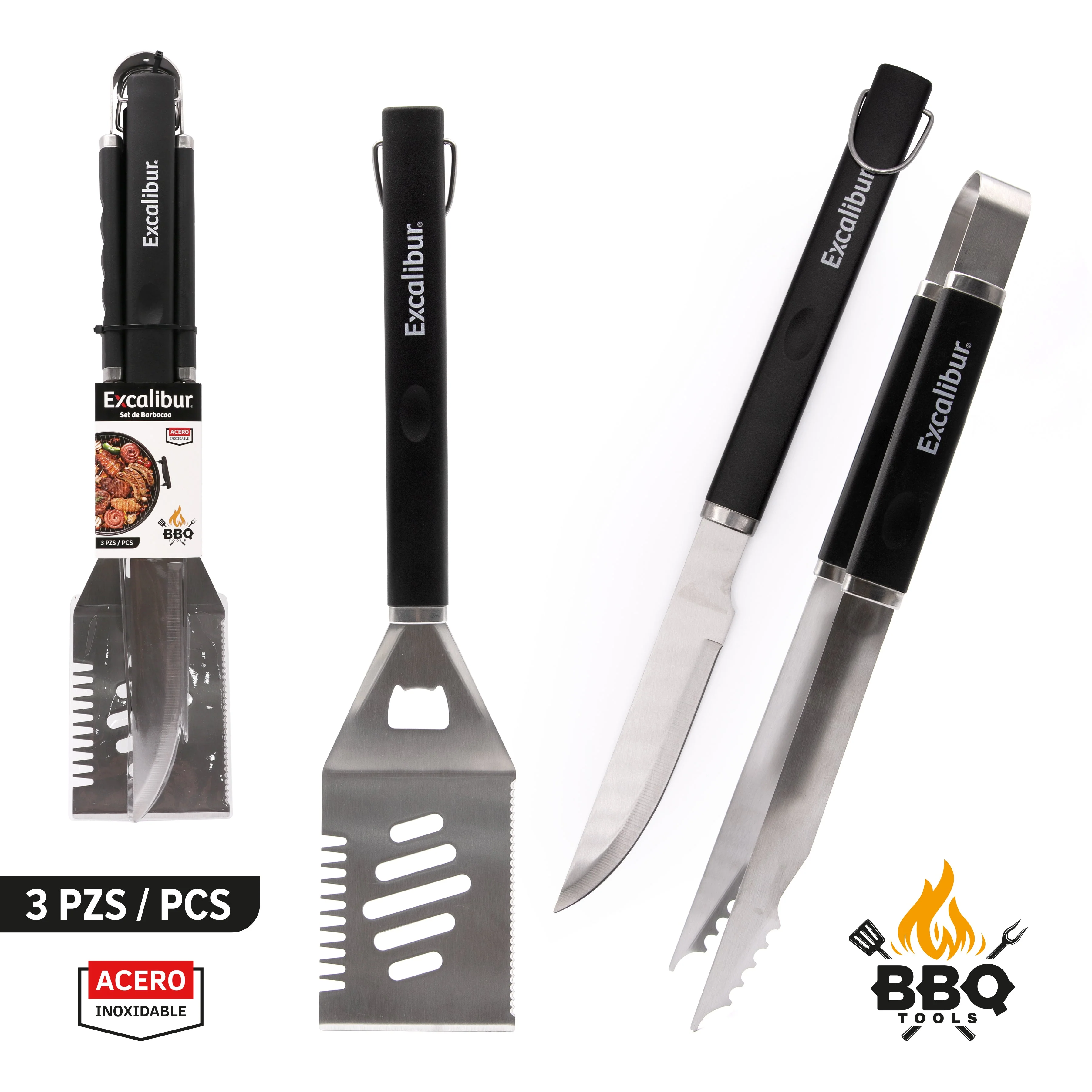 Set de 3 Piezas de Utensilios para Barbacoa Excalibur A151-BQP03S BBQ