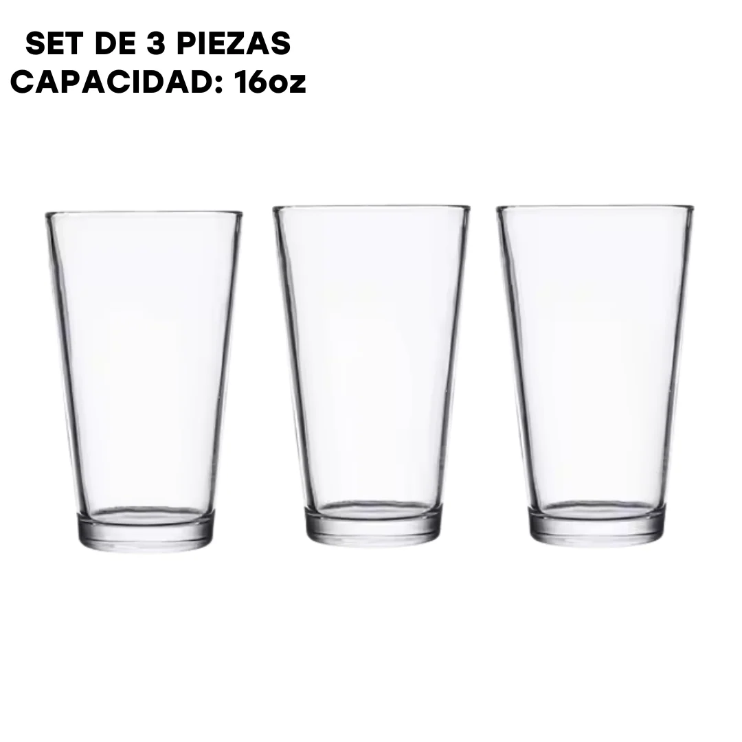 Set de 3 Piezas de Vasos de Vidrios 16oz WH3-CL16OZ