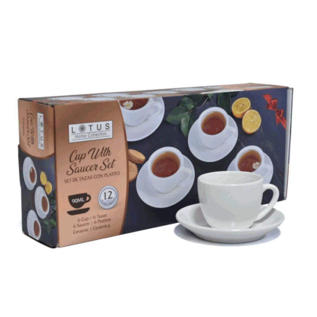 Set de 6 Tazas con Platos de Cerámica Blanca 90ml Lotus LHC-9688 - Image 4