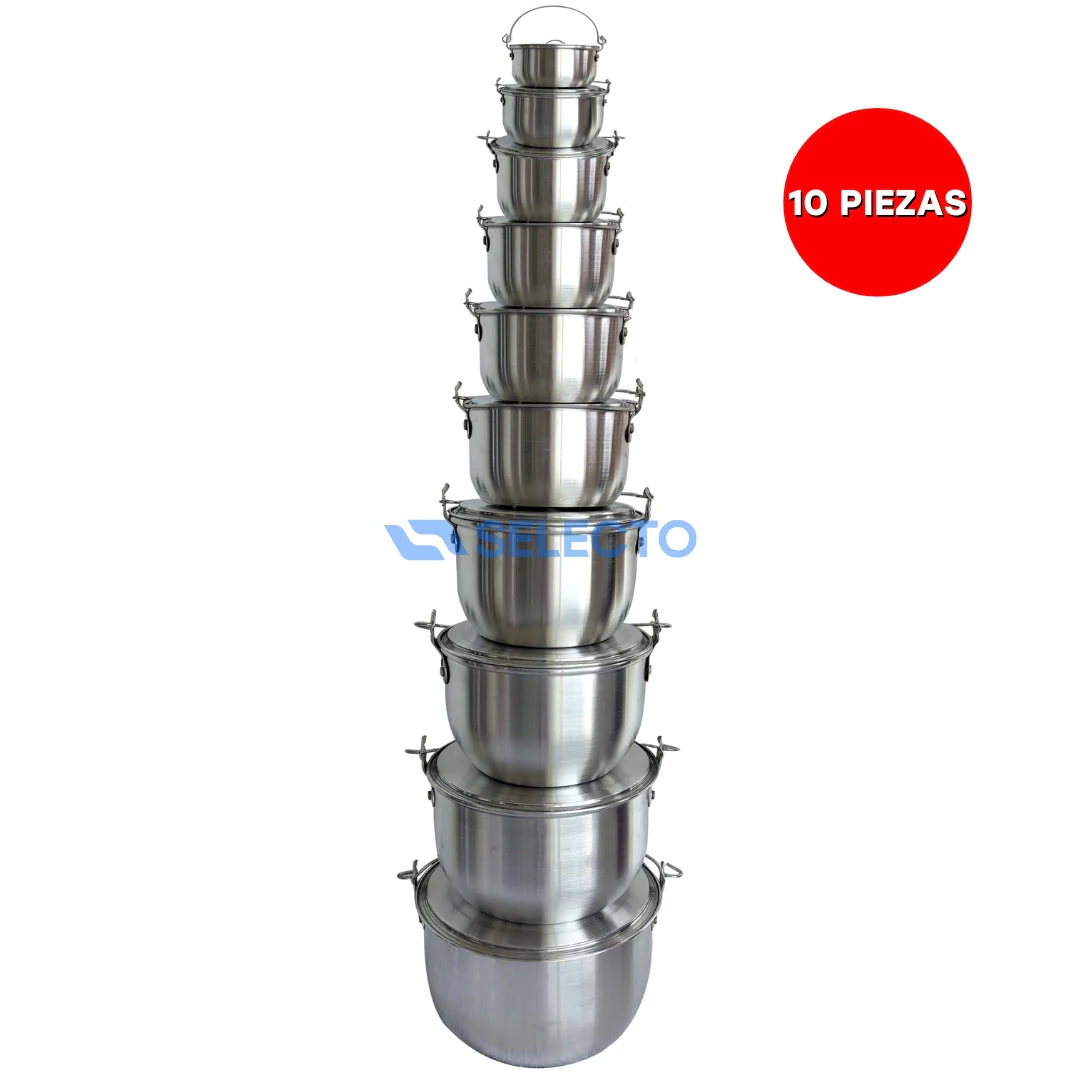 Set de Ollas de Aluminio de 10 Piezas 12-30 India