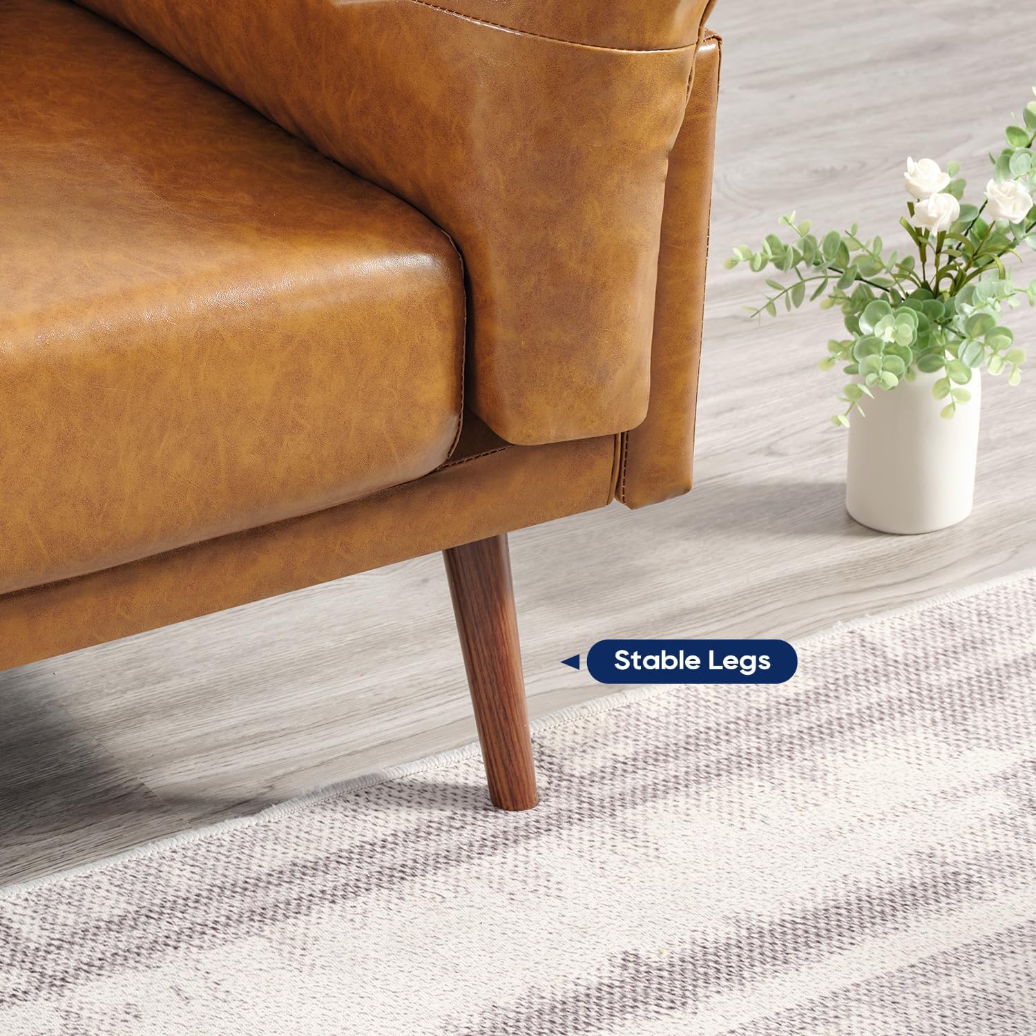 Sofá de Piel Sintética Moderno con Estructura de Madera Maciza Color Camel 3F-909C Vonanda - Image 7