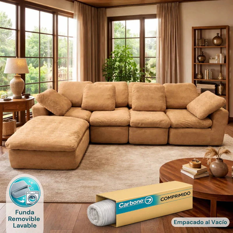 Sofá En L Empacado Al Vacio Memory Foam De Alta Densidad 310X200x70cm Color Khaki Brown 13 KX-13