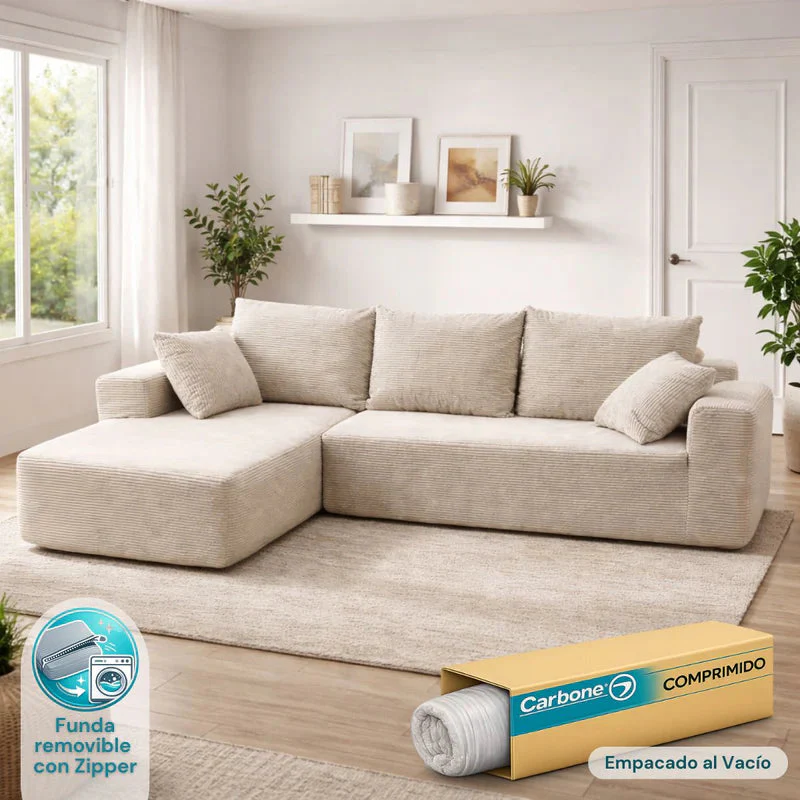 Sofá Seccional En L Empacado Al Vacio Memory Foam De Alta Densidad 175X92x82cm +170X93x82cm Color Off-White 06 KX-02