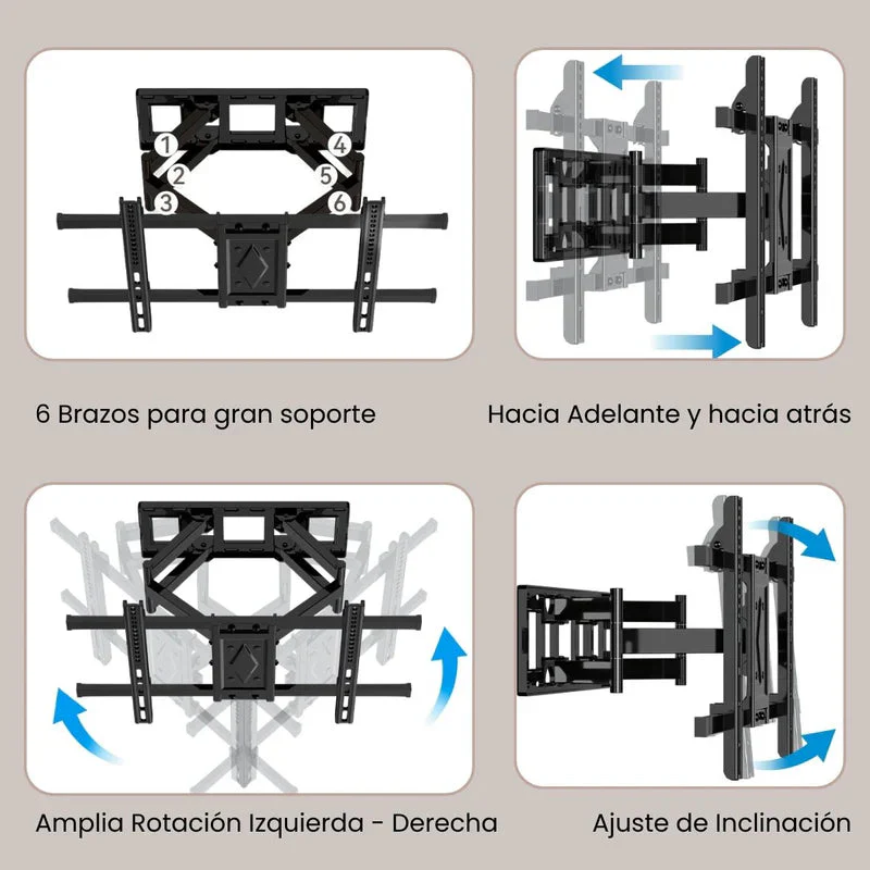 Soporte De TV Ajustable Telescópico Para Pantallas 40-80” Con Inclinación ±5°. VESA 600×400 Mm. Brazo Giratorio Para Monitor. TU108 - Image 3