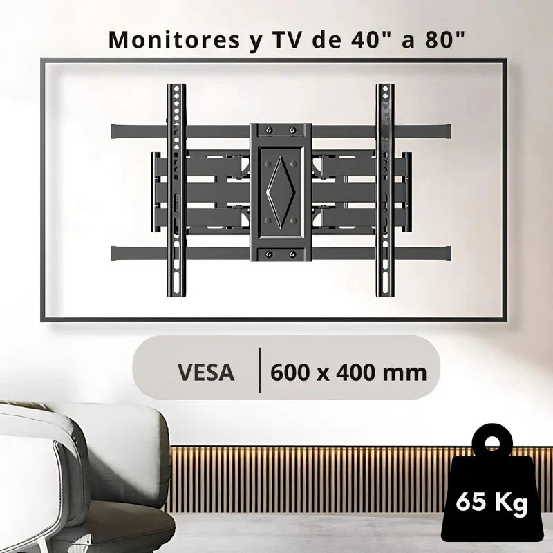 Soporte De TV Ajustable Telescópico Para Pantallas 40-80” Con Inclinación ±5°. VESA 600×400 Mm. Brazo Giratorio Para Monitor. TU108 - Image 4