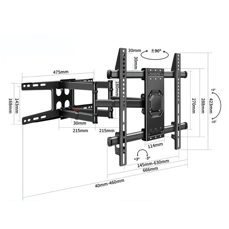 Soporte De TV De Pared Ajustable Para Pantallas 40-75” Con Ajuste De Inclinación +5° A -15° Y VESA 600X400 Mm. TU109 - Image 3
