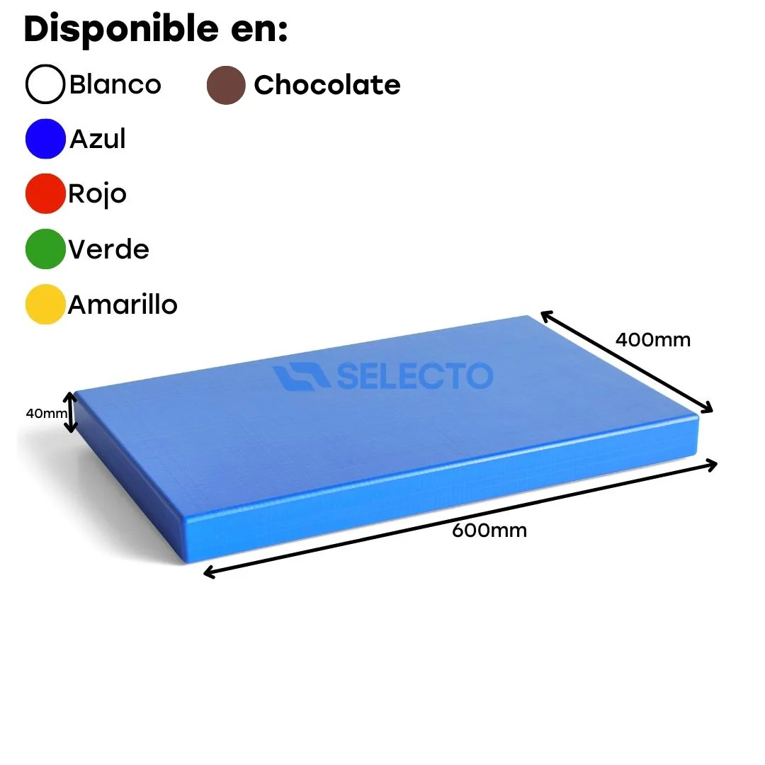 Tabla de Picar de Polietileno de 600x400x40mm Blanco, Amarillo, Azul, Verde, Rojo & Chocolate