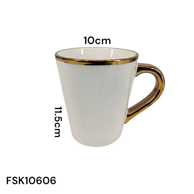 Taza de Cerámica Blanca con Borde Dorado 10x11.5cm FSK10606 Porcelana.