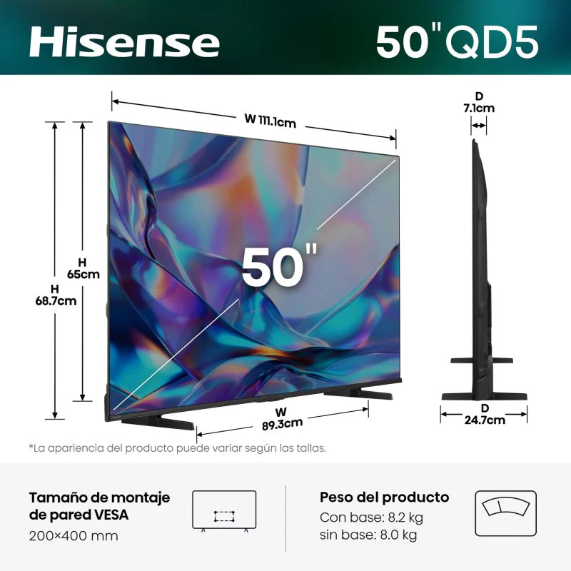 Televisor 50" LED Smart TV QLED 4K Ultra HD Hisense 50QD5SV Televisión. - Image 10