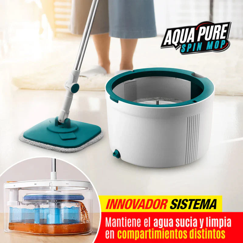 Trapeador Spin Mop Aqua Pure Giratorio Con Tina Separadora De Agua Limpia Y Sucia De 3 Lts AN30 - Image 2