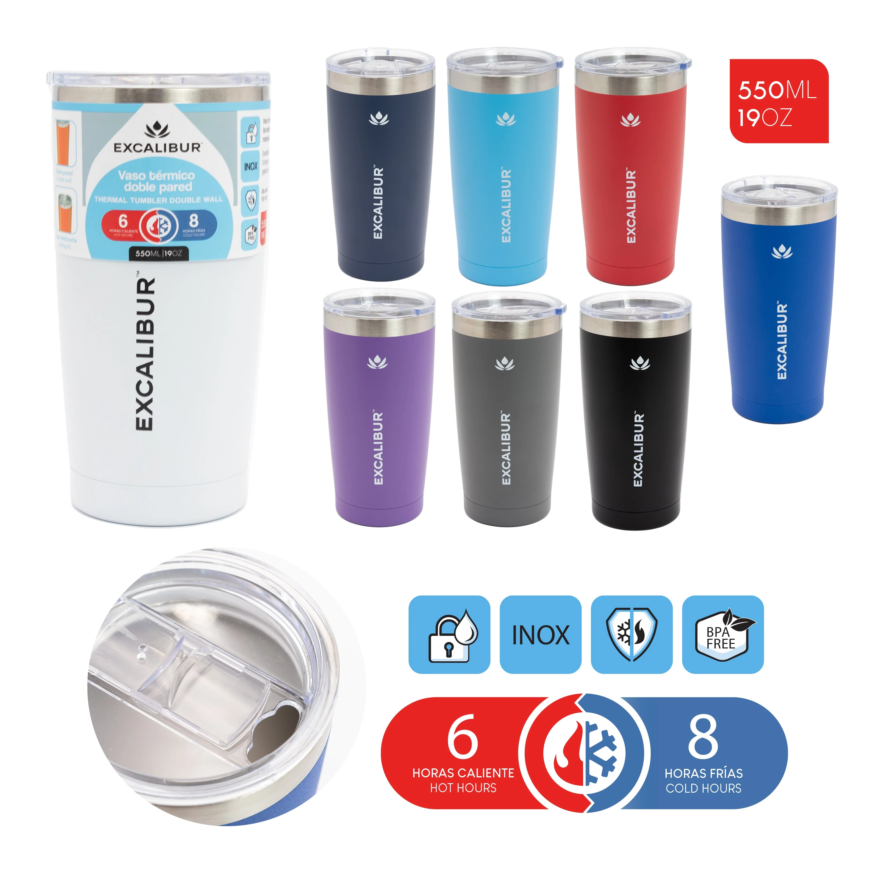Vaso Térmico 550ml de Acero Inoxidable Excalibur A164-VB2205S